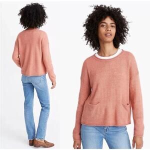 Madewell Chelsea Pocket Pullover Sweater Coral Crewneck Boxy Fit Size XS Knit